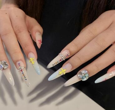 3D charm Gel-X extensions at KK Nail Studio, Long Island City nail salon