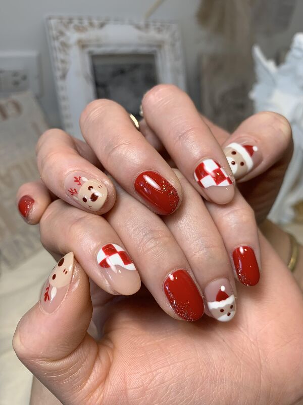 Red checker character nail art at KK Nail Studio, Long Island City nail salon